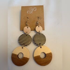 Plunder Wooden Striped Circle Earrings